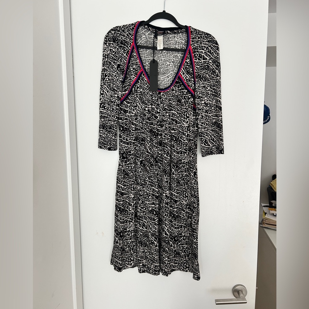 Miss Sixty Black and White Long Sleeve Dress with Pink Accents